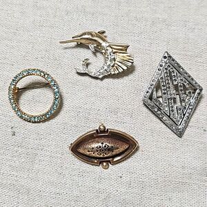 Antique Victorian Vintage Rhinestone C-clasp Pot Metal Brooch Pin Lot 4